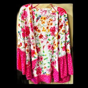 Pioneer Women Flounce Sleeve Topper ~ Size XXL/XXXL ~ Pink Flowers
